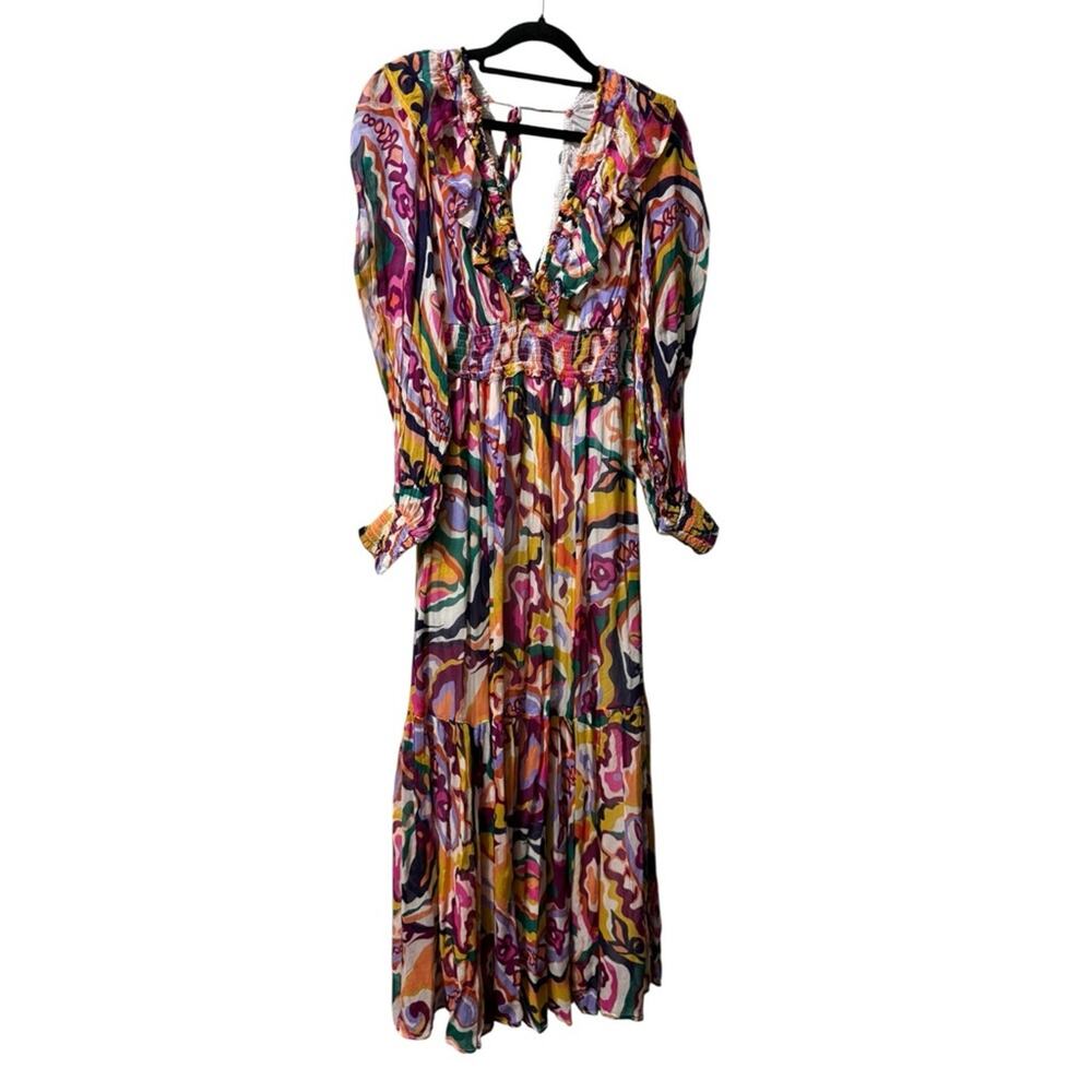 Anthropologie Marais Chiffon Maxi Dress Abstract Watercolor Print* - Picture 2 of 10